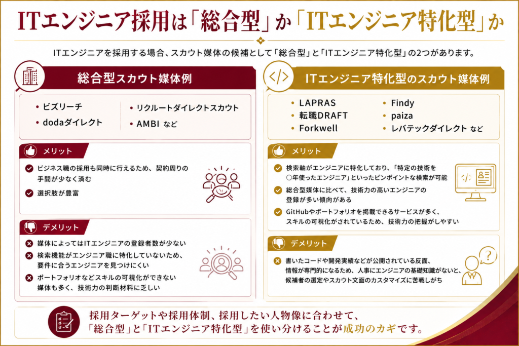 総合型とITエンジニア特化型のスカウト媒体の違い